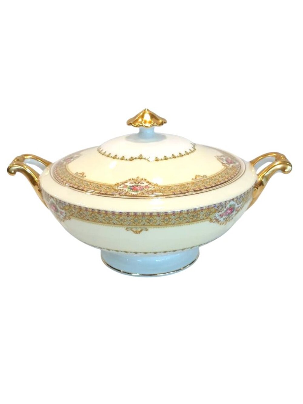 Vintage Royal Embassy Akron Covered Tureen Bowl Porcelain Gold Floral China 30s